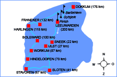 De route met kilometers van de Elfstedentocht